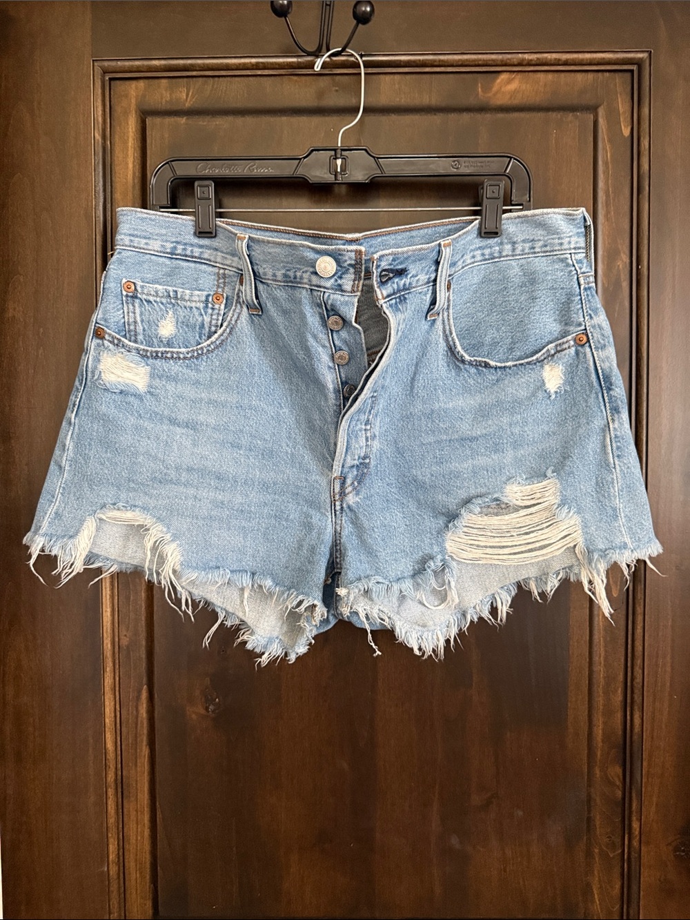 Levi's Light Blue Distressed Denim Cutoff Shorts